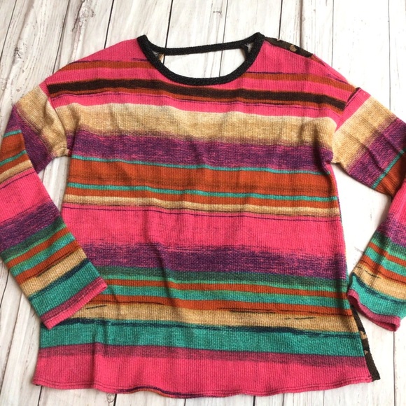 Fashion Striped Contrast Animal Print Thermal Top - Picture 5 of 8